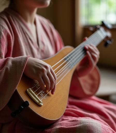 地元の人が沖縄の伝統楽器である三線を演奏している